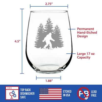 Bigfoot Engraved Stemless Wine Glass, Unique Sasquatch Themed Gifts, Funny Gift Idea for Outdoorsmen
