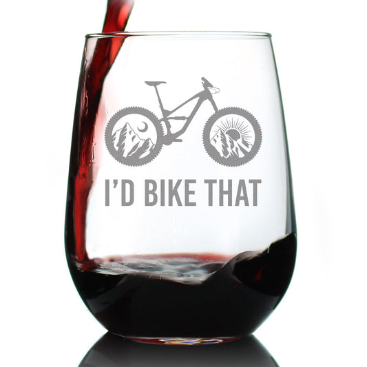 I'd Bike That - Stemless Wine Glass - Bicycle Themed Decor and Gifts for Outdoor Lovers - Large 17 Oz Glasses