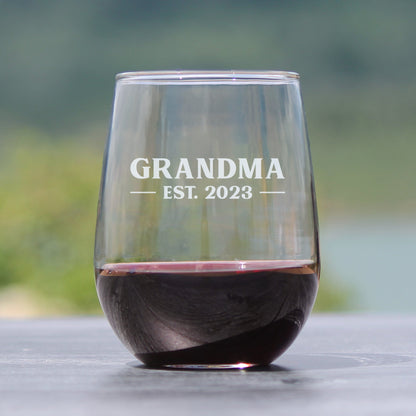 Grandma Est. 2023 - Bold - 17 Ounce Stemless Wine Glass