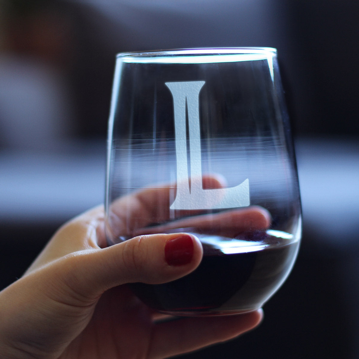 Monogram Bold Letter L - Stemless Wine Glass - Personalized Gifts for Women and Men - Large Engraved Glasses