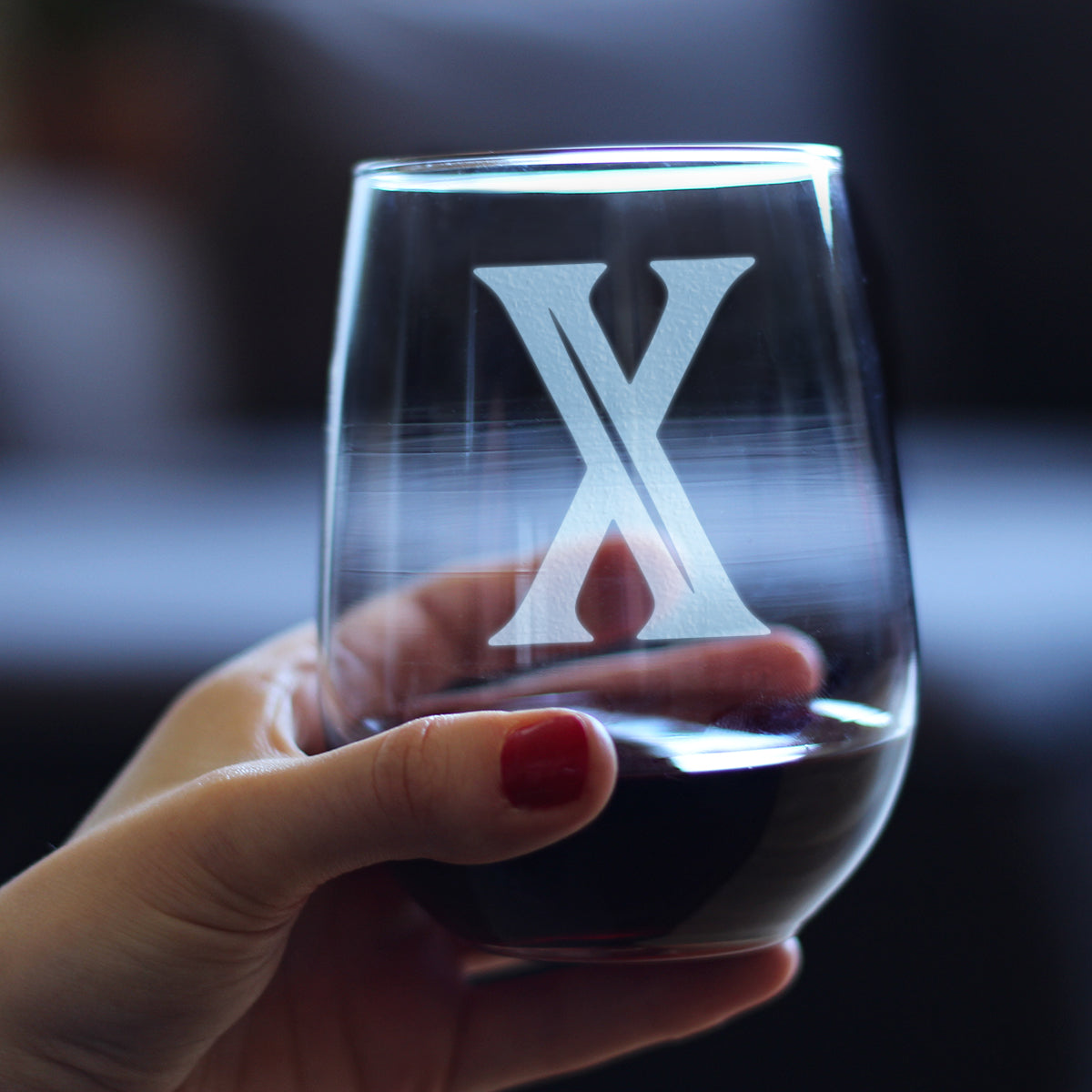 Monogram Bold Letter X - Stemless Wine Glass - Personalized Gifts for Women and Men - Large Engraved Glasses