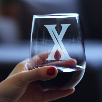 Monogram Bold Letter X - Stemless Wine Glass - Personalized Gifts for Women and Men - Large Engraved Glasses