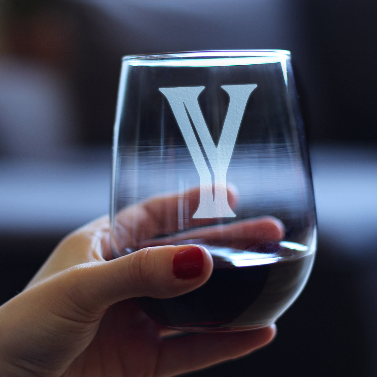Monogram Bold Letter Y - Stemless Wine Glass - Personalized Gifts for Women and Men - Large Engraved Glasses