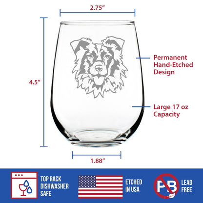 Border Collie Stemless Wine Glass - Cute Dog Themed Décor and Gifts for Moms & Dads of Border Collies - Large 17 Oz