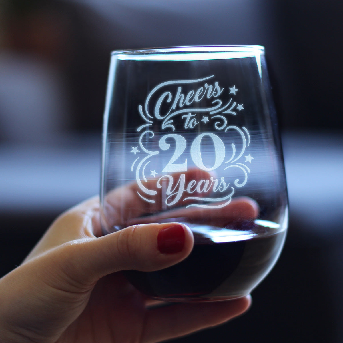 Cheers to 20 Years - Stemless Wine Glass Gifts for Women & Men - 20th Anniversary or Birthday Party Decor - Large Glasses