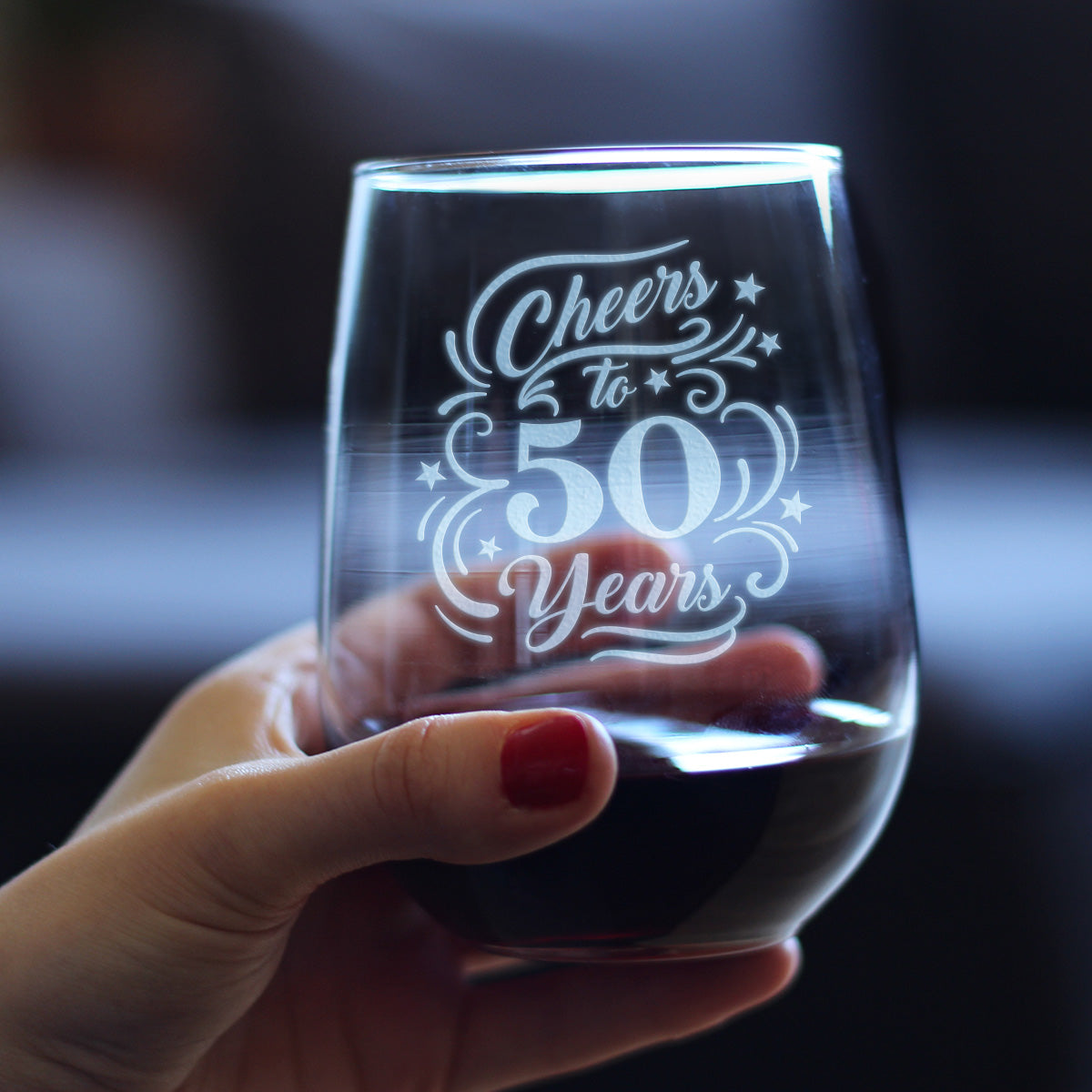 Cheers to 50 Years - Stemless Wine Glass Gifts for Women & Men - 50th Anniversary or Birthday Party Decor - Large Glasses