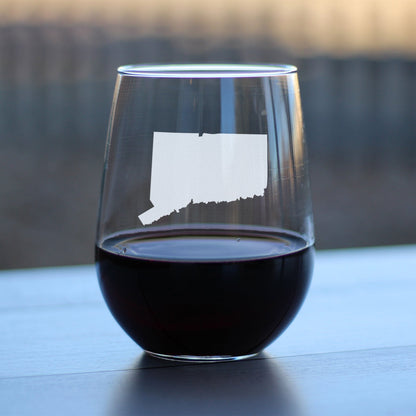 Connecticut State Outline Stemless Wine Glass - State Themed Drinking Decor and Gifts for Connecticuters and Nutmegger Women & Men - Large 17 Oz Glasses