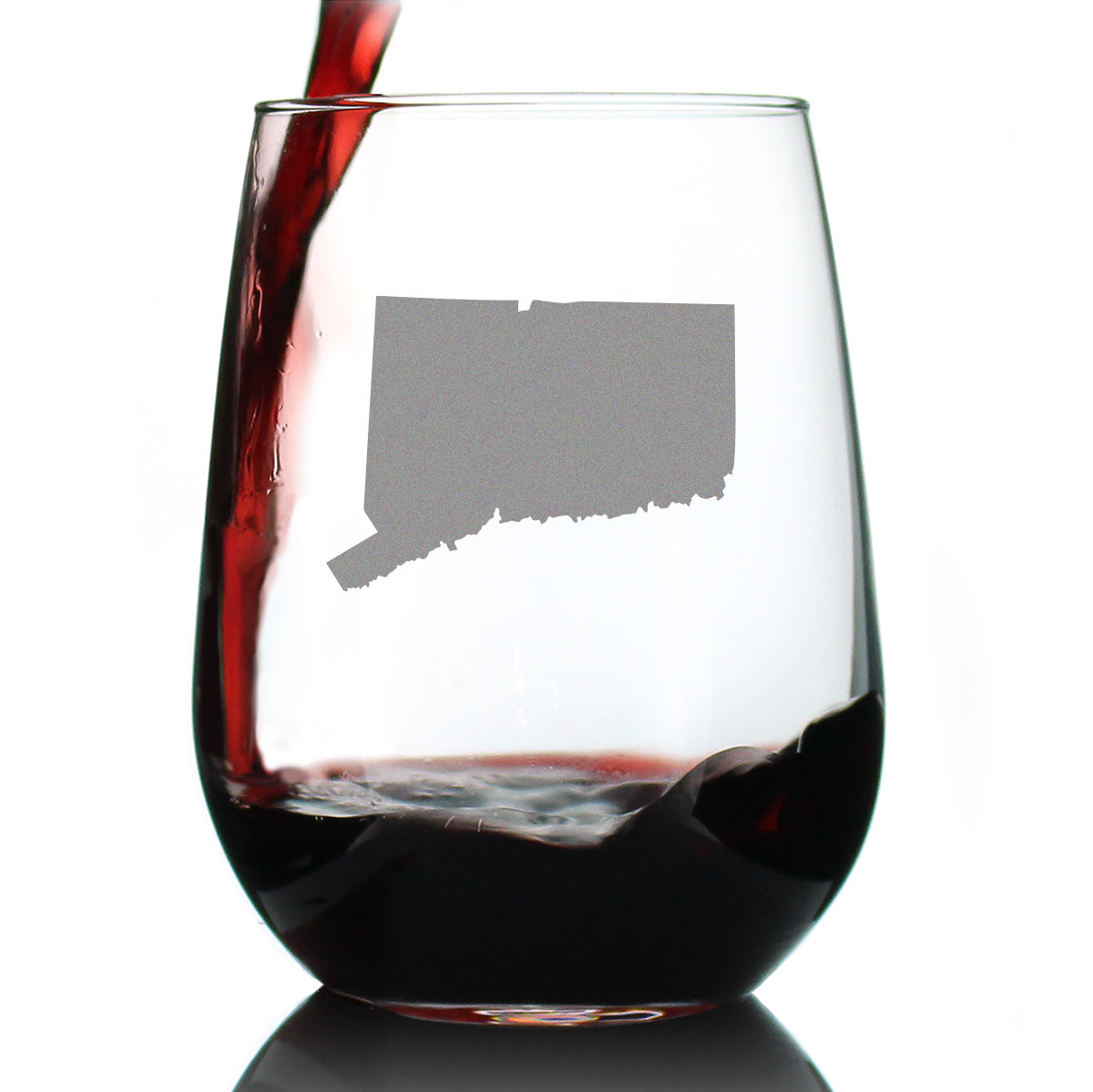 Connecticut State Outline Stemless Wine Glass - State Themed Drinking Decor and Gifts for Connecticuters and Nutmegger Women & Men - Large 17 Oz Glasses