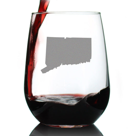 Connecticut State Outline Stemless Wine Glass - State Themed Drinking Decor and Gifts for Connecticuters and Nutmegger Women & Men - Large 17 Oz Glasses