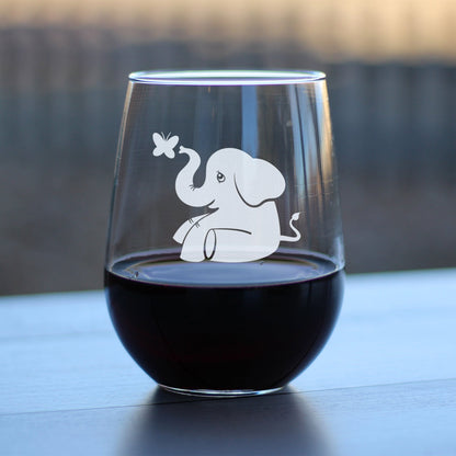 Cute Elephant - 17 Ounce Stemless Wine Glass
