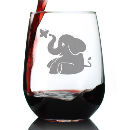 Cute Elephant - 17 Ounce Stemless Wine Glass