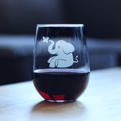 Cute Elephant - 17 Ounce Stemless Wine Glass
