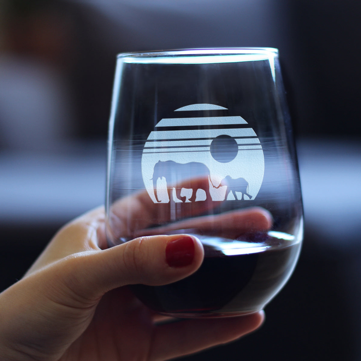 Elephant Sunset - 17 Ounce Stemless Wine Glass