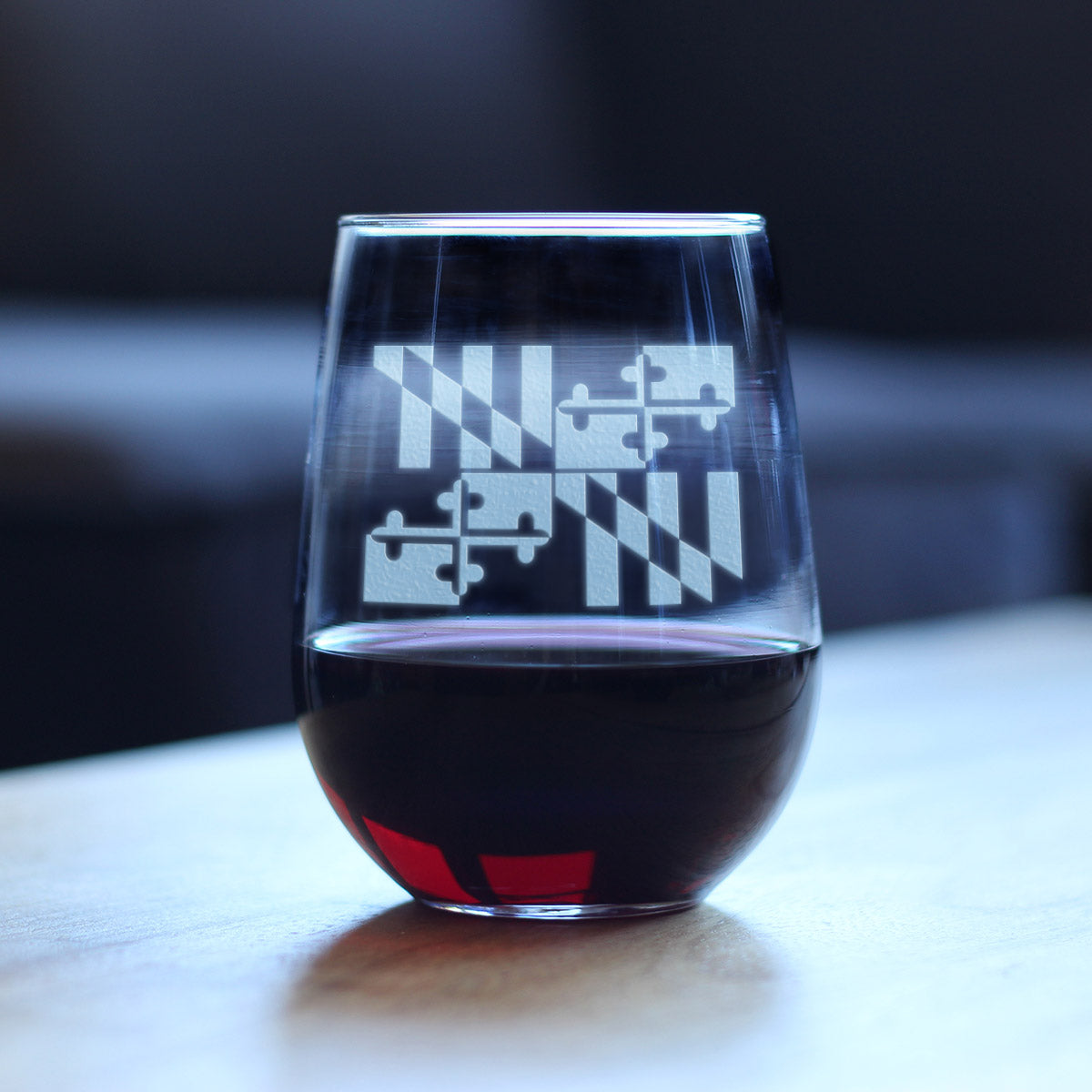 Maryland Flag Stemless Wine Glass - State Themed Drinking Decor and Gifts for Marylander Women & Men - Large 17 Oz