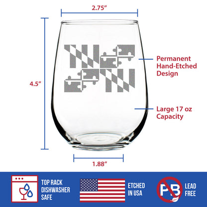 Maryland Flag Stemless Wine Glass - State Themed Drinking Decor and Gifts for Marylander Women & Men - Large 17 Oz