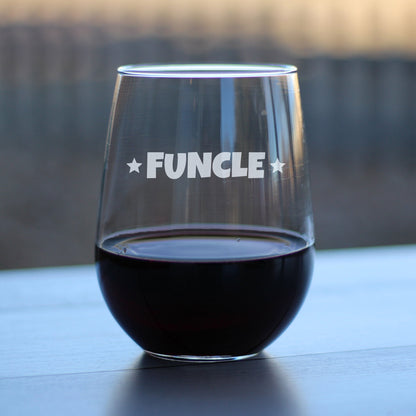 Funcle Stemless Wine Glass - Funny Gifts For The Best Uncle - Large 17 Oz Glasses