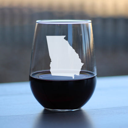 Georgia State Outline Stemless Wine Glass - State Themed Drinking Decor and Gifts for Georgian Women & Men - Large 17 Oz Glasses