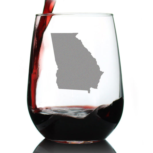 Georgia State Outline Stemless Wine Glass - State Themed Drinking Decor and Gifts for Georgian Women & Men - Large 17 Oz Glasses