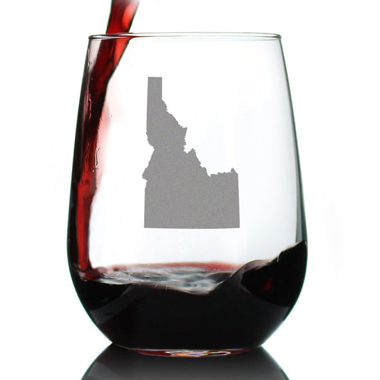 Idaho State Outline Stemless Wine Glass - State Themed Drinking Decor and Gifts for Idahoan Women & Men - Large 17 Oz Glasses
