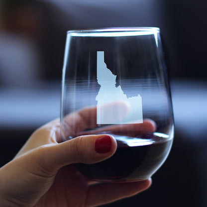Idaho State Outline Stemless Wine Glass - State Themed Drinking Decor and Gifts for Idahoan Women & Men - Large 17 Oz Glasses