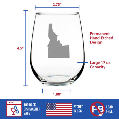 Idaho State Outline Stemless Wine Glass - State Themed Drinking Decor and Gifts for Idahoan Women & Men - Large 17 Oz Glasses
