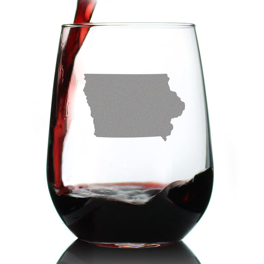 Iowa State Outline Stemless Wine Glass - State Themed Drinking Decor and Gifts for Iowan Women & Men - Large 17 Oz Glasses