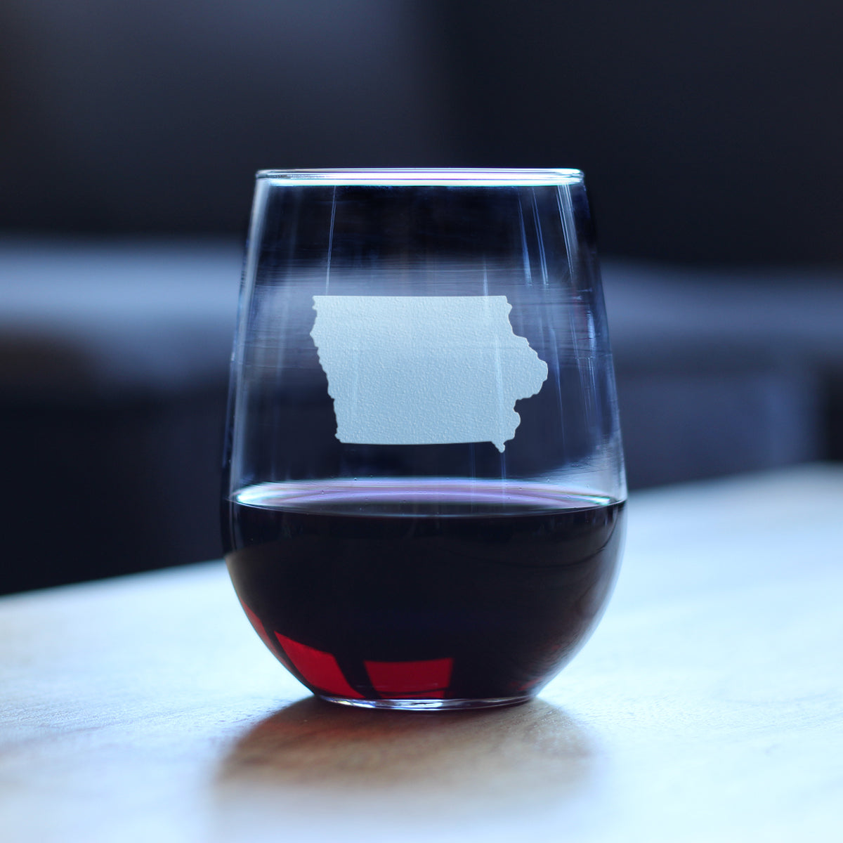 Iowa State Outline Stemless Wine Glass - State Themed Drinking Decor and Gifts for Iowan Women & Men - Large 17 Oz Glasses