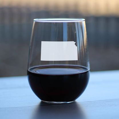 Kansas State Outline Stemless Wine Glass - State Themed Drinking Decor and Gifts for Kansan and Jayhawker Women & Men - Large 17 Oz Glasses