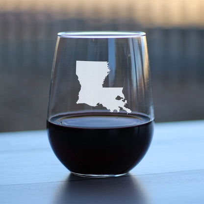 Louisiana State Outline Stemless Wine Glass - State Themed Drinking Decor and Gifts for Louisianian Women & Men - Large 17 Oz Glasses