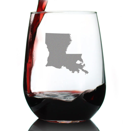Louisiana State Outline Stemless Wine Glass - State Themed Drinking Decor and Gifts for Louisianian Women & Men - Large 17 Oz Glasses