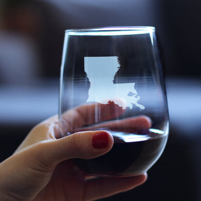 Louisiana State Outline Stemless Wine Glass - State Themed Drinking Decor and Gifts for Louisianian Women & Men - Large 17 Oz Glasses