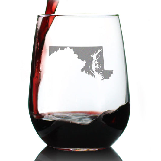 Maryland State Outline Stemless Wine Glass - State Themed Drinking Decor and Gifts for Marylander Women & Men - Large 17 Oz Glasses