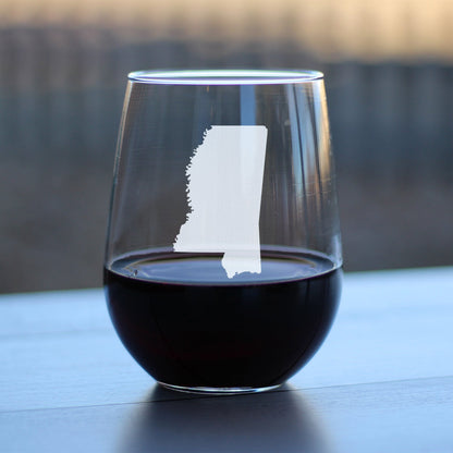 Mississippi State Outline Stemless Wine Glass - State Themed Drinking Decor and Gifts for Mississippian Women & Men - Large 17 Oz Glasses