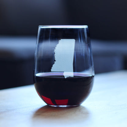 Mississippi State Outline Stemless Wine Glass - State Themed Drinking Decor and Gifts for Mississippian Women & Men - Large 17 Oz Glasses
