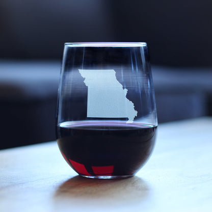 Missouri State Outline Stemless Wine Glass - State Themed Drinking Decor and Gifts for Missourian Women & Men - Large 17 Oz Glasses