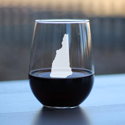New Hampshire State Outline Stemless Wine Glass - State Themed Drinking Decor and Gifts for New Hampshirite Women & Men - Large 17 Oz Glasses