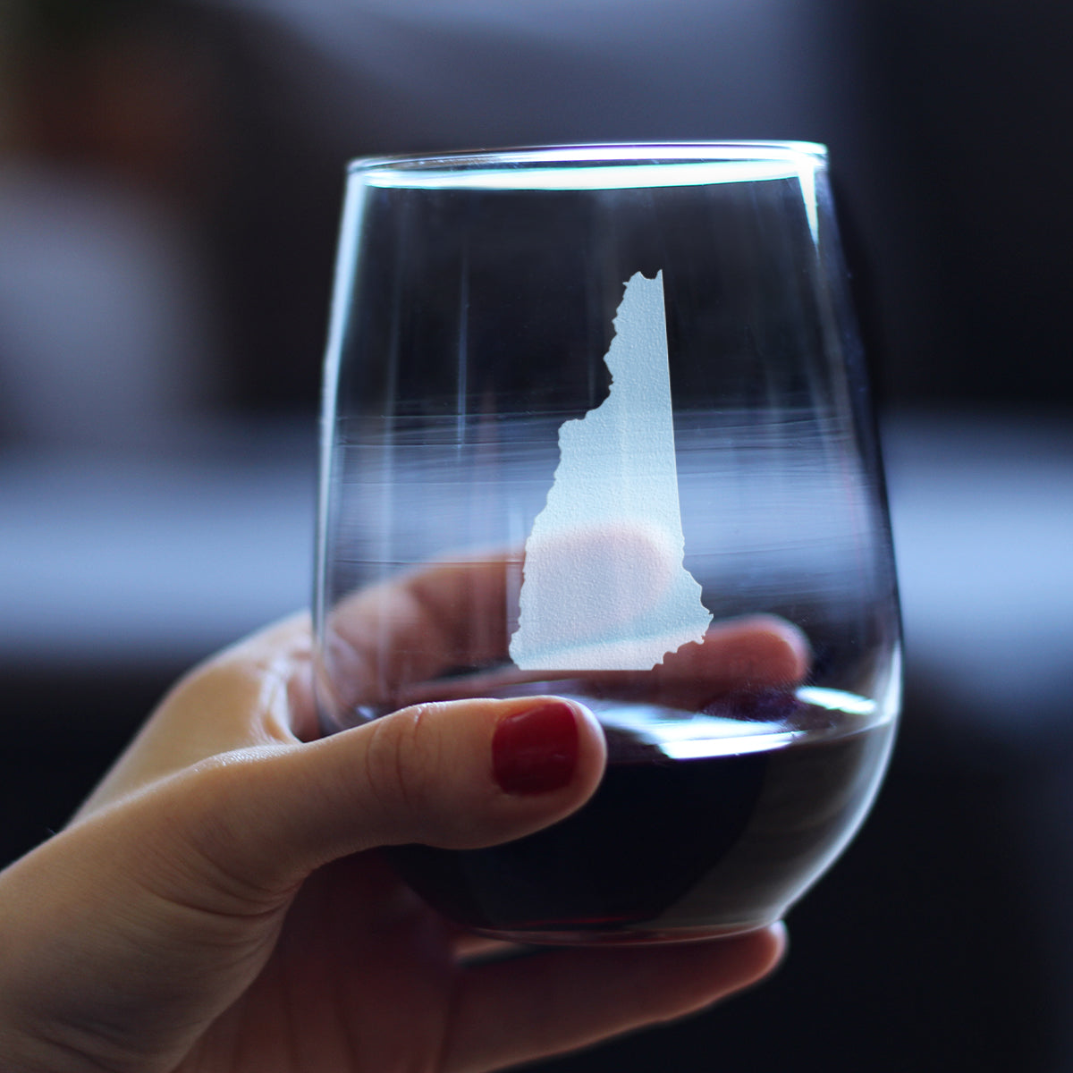 New Hampshire State Outline Stemless Wine Glass - State Themed Drinking Decor and Gifts for New Hampshirite Women & Men - Large 17 Oz Glasses