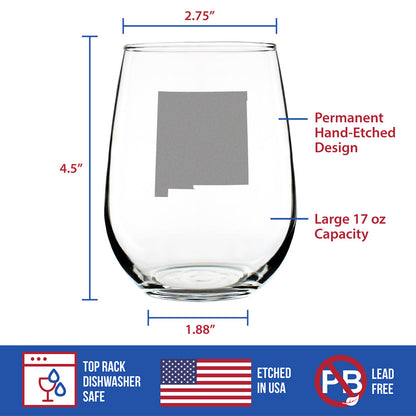 New Mexico State Outline Stemless Wine Glass - State Themed Drinking Decor and Gifts for New Mexican Women & Men - Large 17 Oz Glasses