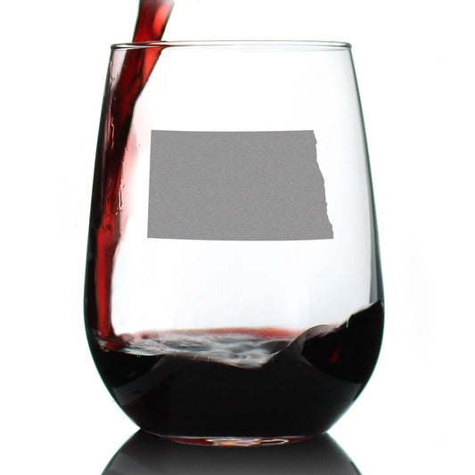 North Dakota State Outline Stemless Wine Glass - State Themed Drinking Decor and Gifts for North Dakotan Women & Men - Large 17 Oz Glasses