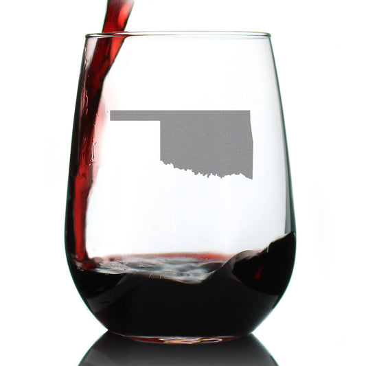 Oklahoma State Outline Stemless Wine Glass - State Themed Drinking Decor and Gifts for Oklahoman Women & Men - Large 17 Oz Glasses