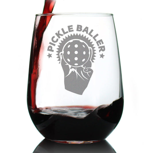 Pickleballer - Stemless Wine Glass - Funny Pickleball Themed Decor and Gifts - Large 17 Oz Glasses