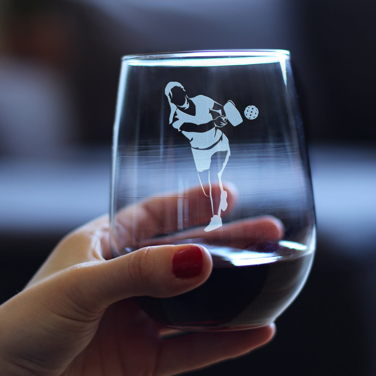 Pickleball Player Female - Stemless Wine Glass - Funny Pickleball Themed Decor and Gifts - Large 17 Oz Glasses