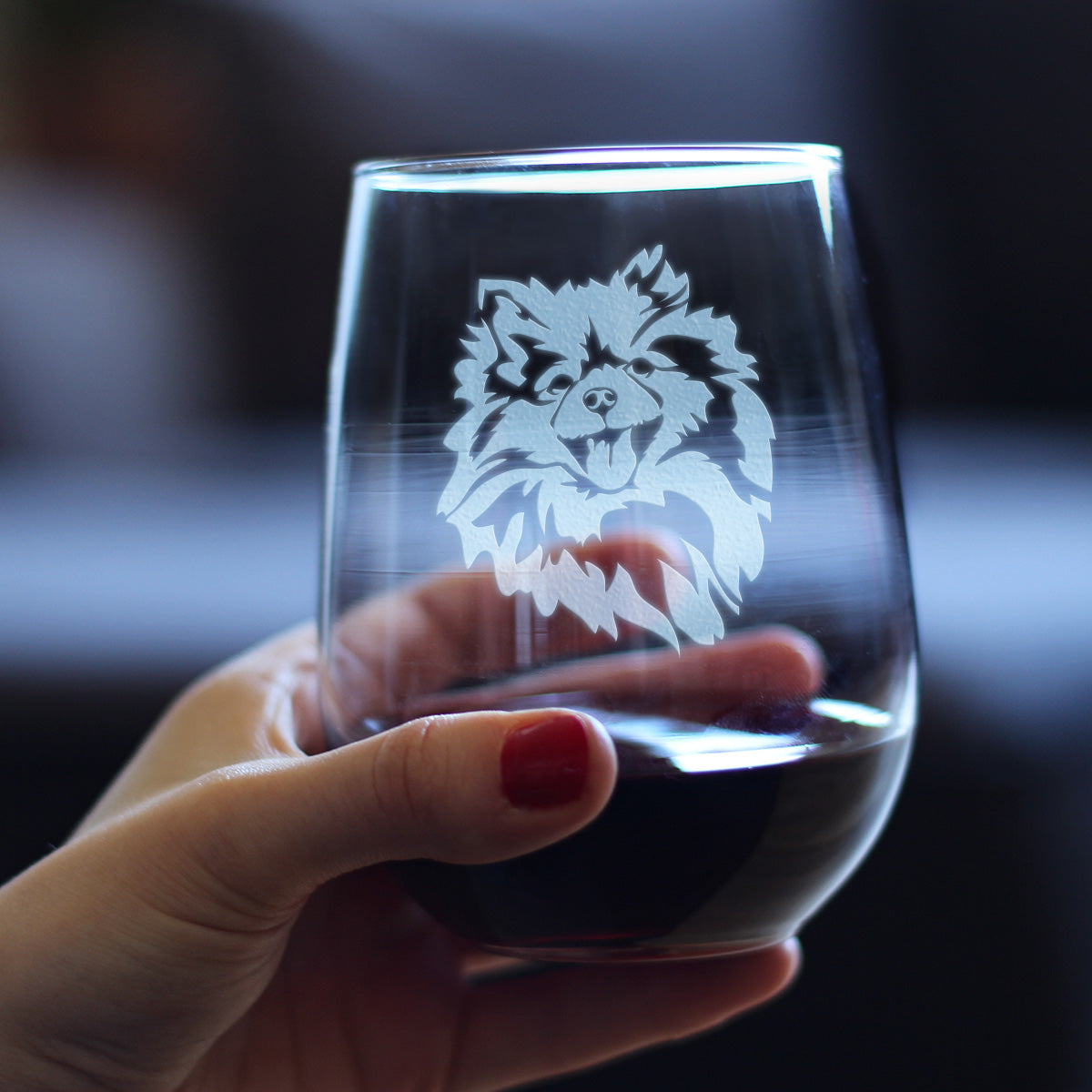 Pomeranian Face Stemless Wine Glass - Cute Dog Themed Decor and Gifts for Moms & Dads of Pomeranians- Large 17 Oz