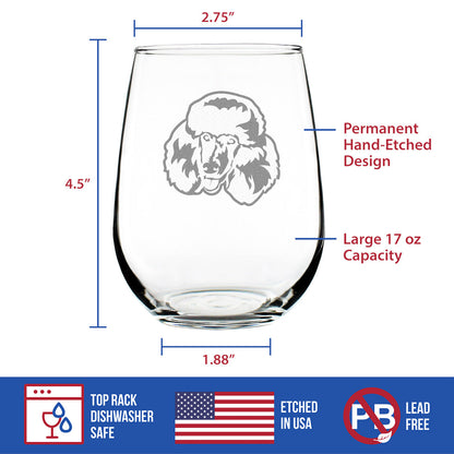 Happy Poodle - Stemless Wine Glass - Cute Poodle Themed Dog Gifts and Party Decor for Women and Men - Large Glasses