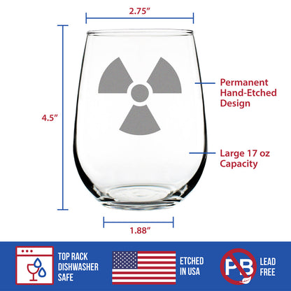 Radiation Symbol Stemless Wine Glass - Unique Engraved Gifts for Medical Professionals, Nurses & Radiologists