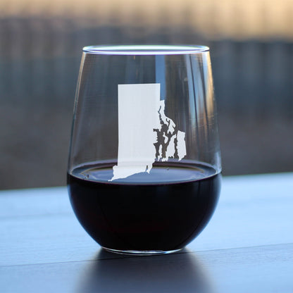 Rhode Island State Outline Stemless Wine Glass - State Themed Drinking Decor and Gifts for Rhode Islander Women & Men - Large 17 Oz Glasses