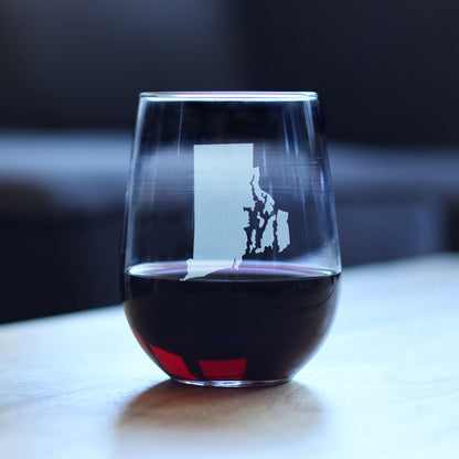 Rhode Island State Outline Stemless Wine Glass - State Themed Drinking Decor and Gifts for Rhode Islander Women & Men - Large 17 Oz Glasses