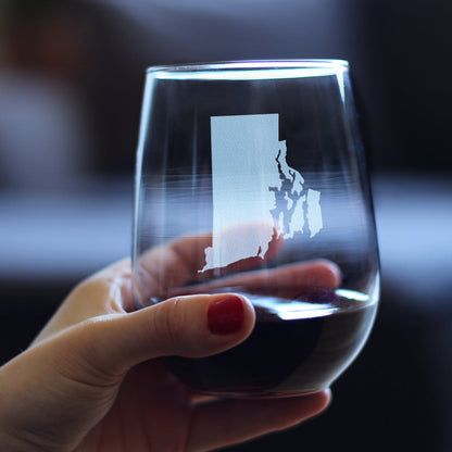 Rhode Island State Outline Stemless Wine Glass - State Themed Drinking Decor and Gifts for Rhode Islander Women & Men - Large 17 Oz Glasses