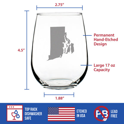Rhode Island State Outline Stemless Wine Glass - State Themed Drinking Decor and Gifts for Rhode Islander Women & Men - Large 17 Oz Glasses