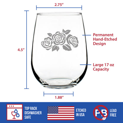 Roses - 17 Ounce Stemless Wine Glass